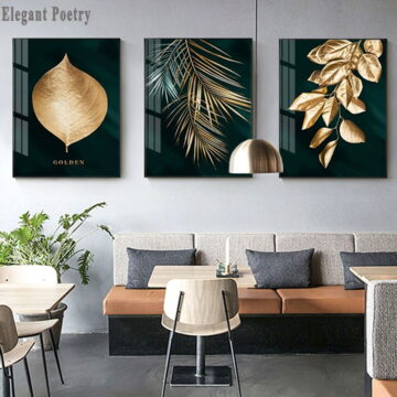 Abstract Golden Plant Leaves Picture Wall Poster