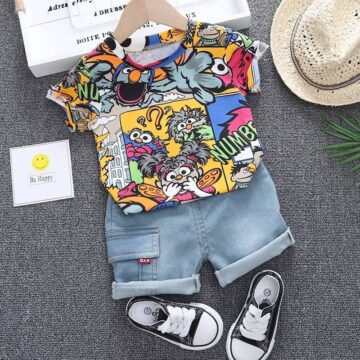 Cool Kid Boys Summer Clothes Outfit With Sunhat