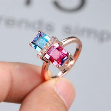Luxury Female Rainbow Crystal Thin Ring