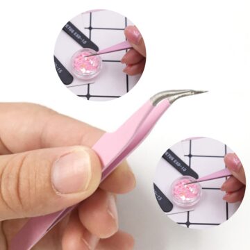Pink Stainless Steel Tweezers Straight / Curved Nail Art