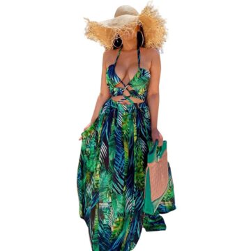 Stigende Women Bohemian Palm Leaf Maxi Dress