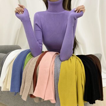 JMPRS Turtleneck Women Sweater Fall Long Sleeve Female Basic Knitted Jumper High Elastic Simple Solid Color Tops Dropshipping