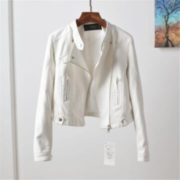 Spring and Autumn New Women’s Leather Jacket Slim Female Jacket Pink Short High Waist White Female Leather Jacket New 2021