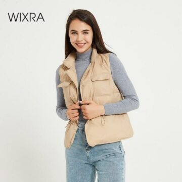 Wixra Womens Sleeveless Vest Winter Warm Down Cotton Lace-up Jacket Female Vests Mandarin Collar Sleeveless Waistcoat Autumn